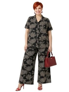 NWT Love You More! Women 2 Piece Floral Gingham Pant Set 3X Plus Size Pull-on